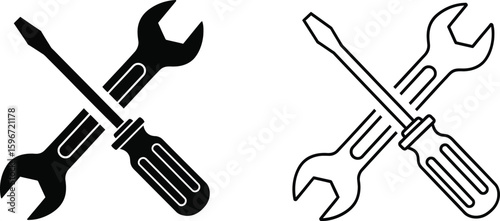 Repair tools vector icon set wrench and screwdriver maintenance equipment drawing
