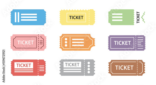 Colorful tickets vector illustration for event entrance pass and admission