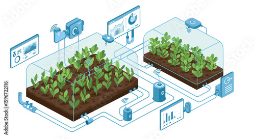 Futuristic isometric smart farming with iot integration and data analysis