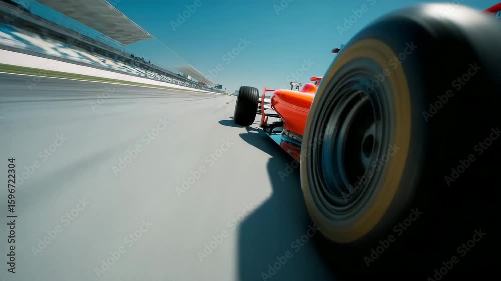 Racing car speeding on track with blurred background showcasing dynamic motion and excitement