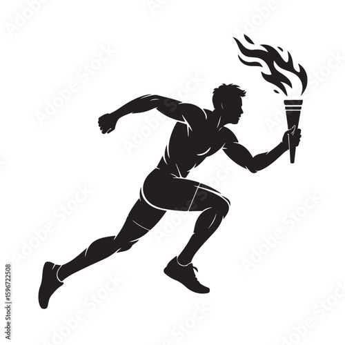 Black silhouette of a runner holding a flaming torch