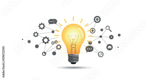 Innovative network concept with light bulb and technology icons