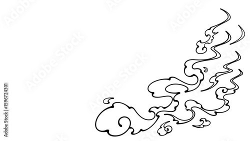 和風の炎の背景イラスト_手書き風_線のみ_16:9