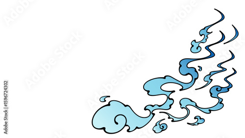 和風の炎の背景イラスト_手書き風_青_16:9