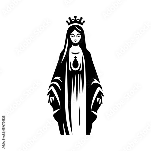 Mexican Virgen de Guadalupe black and white vector illustration