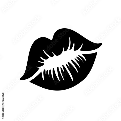 Black lipstick kiss on white background. Imprint of the lips. Kiss mark vector illustration