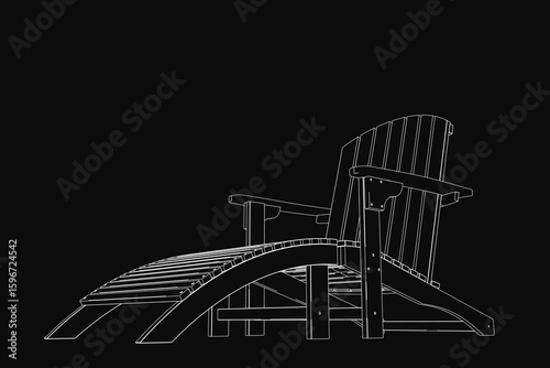 A black and white wooden chair stands out against a dark background, its clean contours evoking relaxation. The lounger design suggests sunny outdoor leisure with timeless simplicity.