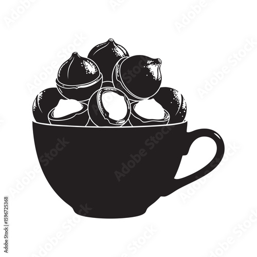 Cup of Macadamia Nuts Healthy Gourmet Snack Vector Silhouette
