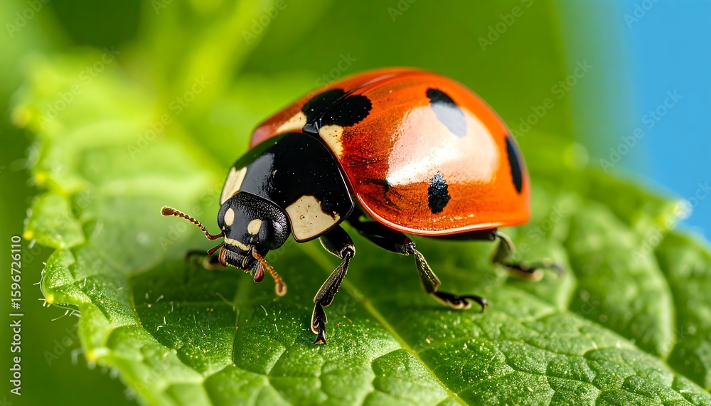 Fototapeta premium Ladybug on vibrant mint leaf