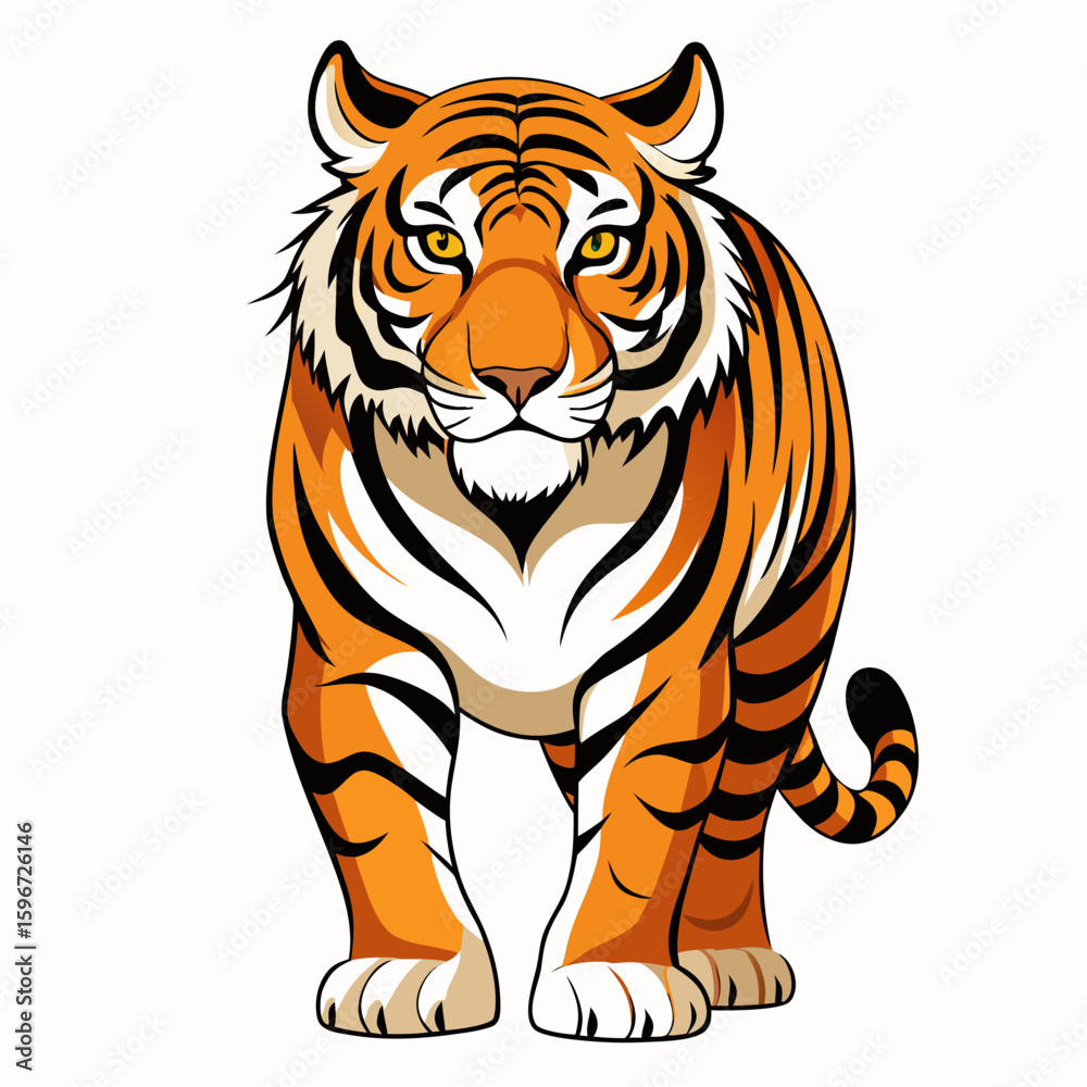 Obraz premium Bengal tiger walking with intense gaze, on white background