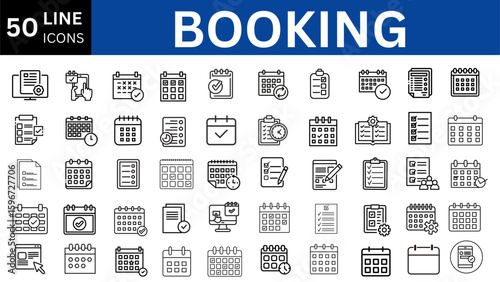 Booking editable line icon set.