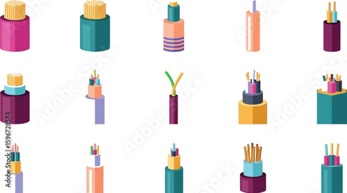 Different types of electrical cables and wires for power and data transmission