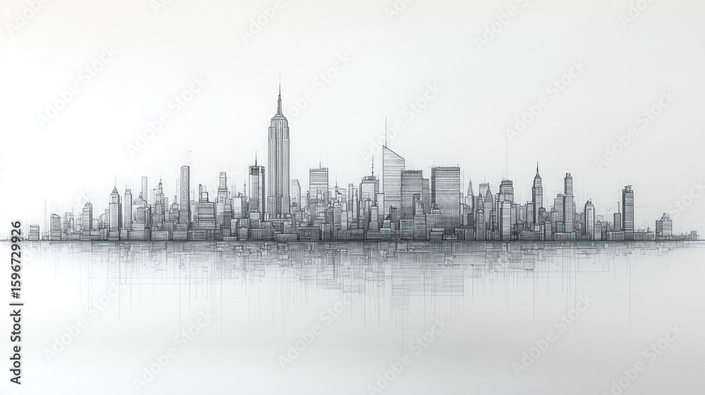 Fototapeta premium New York City Skyline: A Penciled Masterpiece
