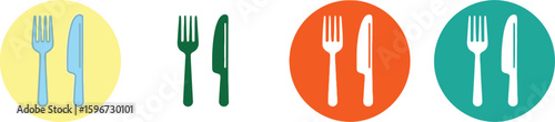 Colorful cutlery icons vector set for restaurant menu and food delivery apps