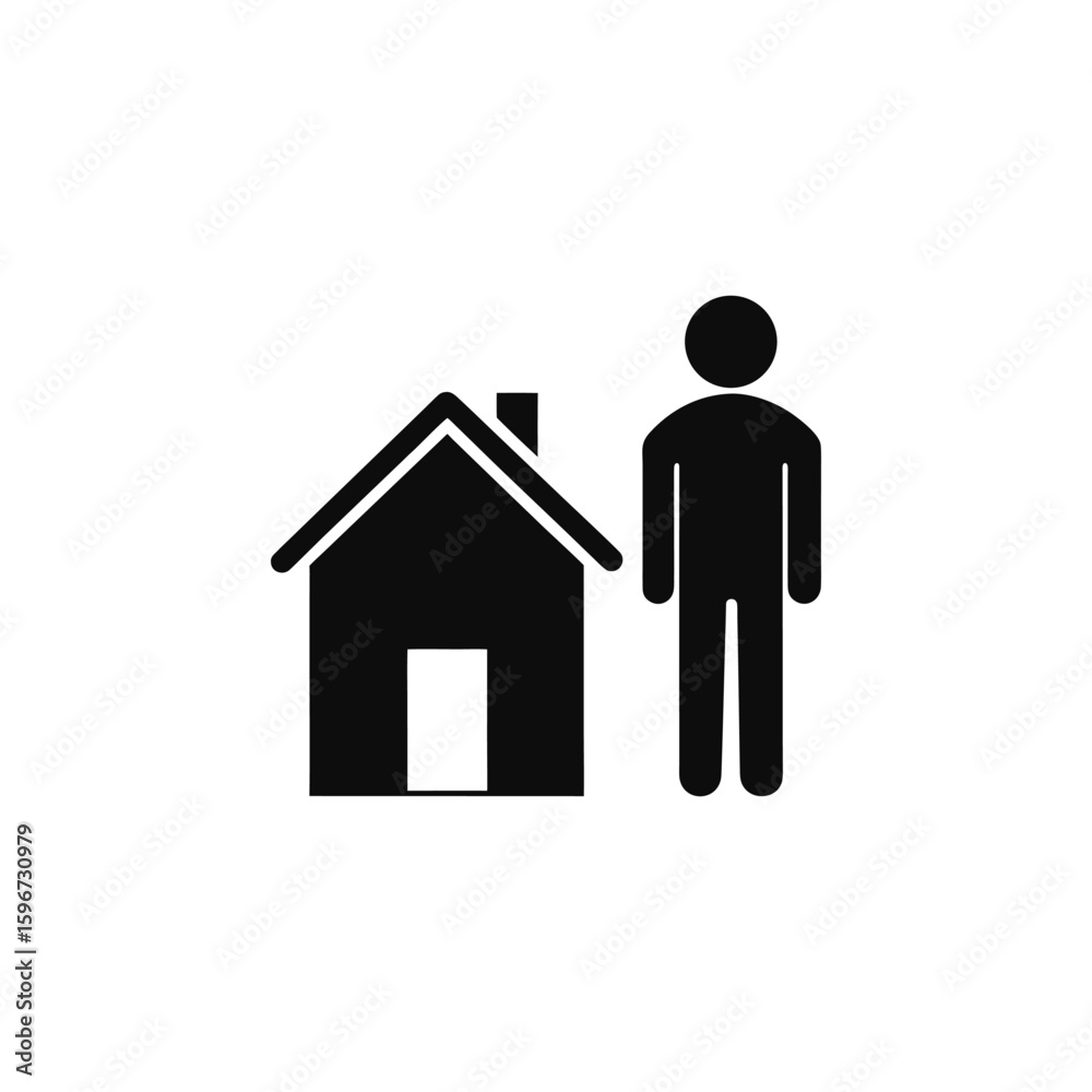 Person and house icon isolated on a white background Person and house icon isolated on a white background