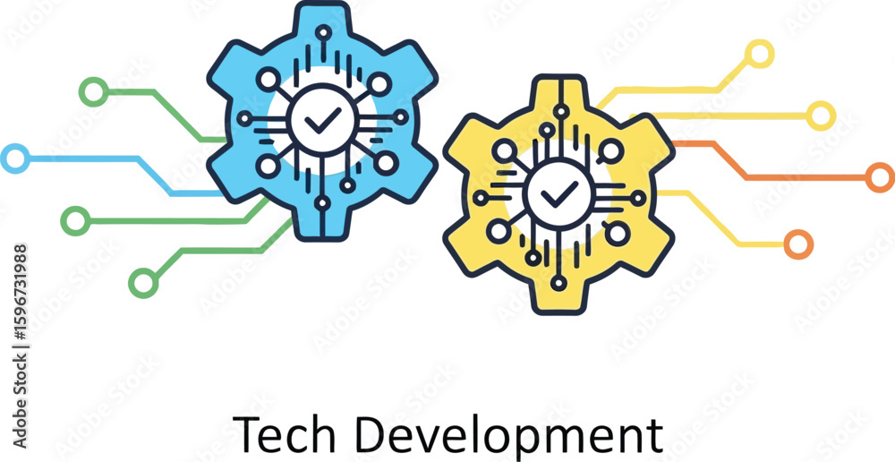 Obraz premium Tech solutions and development gears connecting for digital transformation