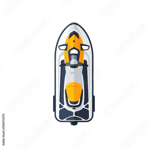 Overhead view of a stylized jet ski, featuring yellow and white design.