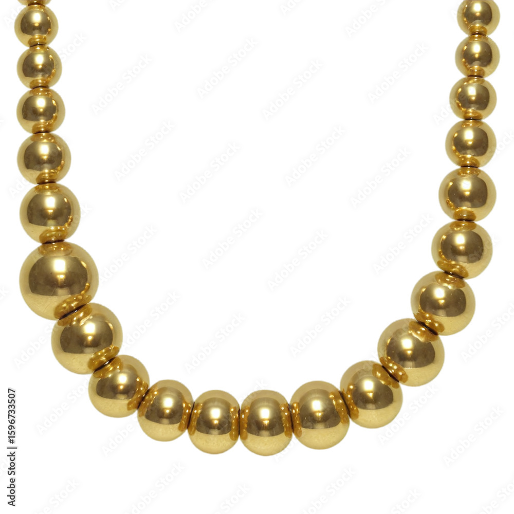 Fototapeta premium Elegant string of shiny gold spherical beads isolated on transparent background