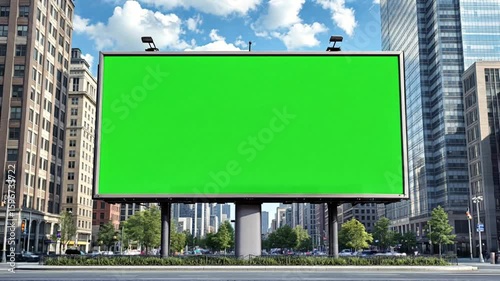 Large green screen billboard in an urban setting ready for advertisement