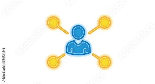 Colorful network icon with person and connected nodes in neon style