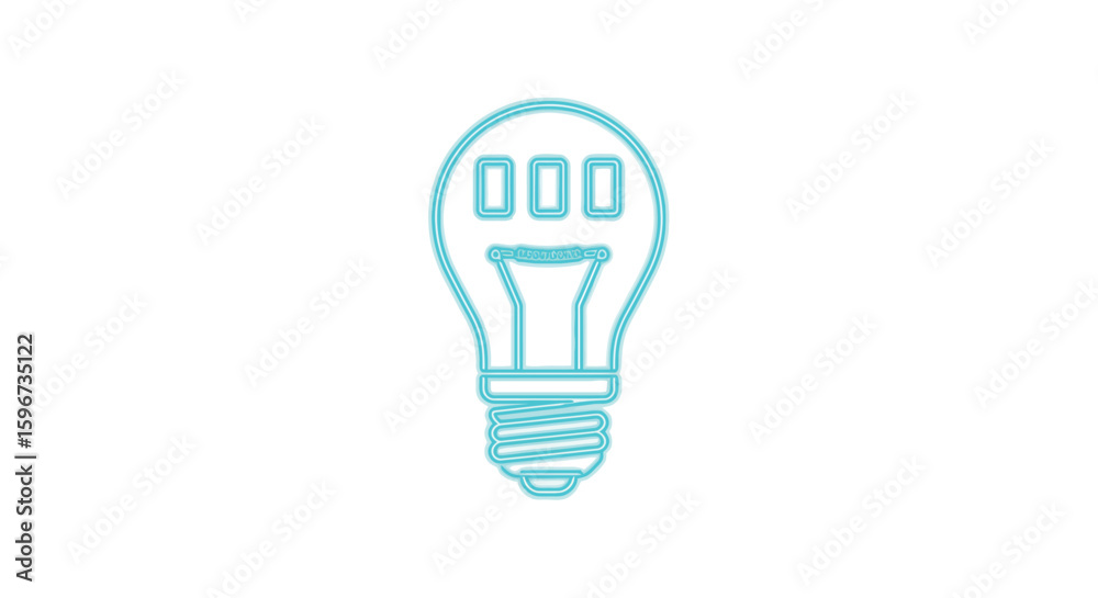 Neon light bulb outline in minimalist style on white background Neon light bulb outline in minimalist style on white background