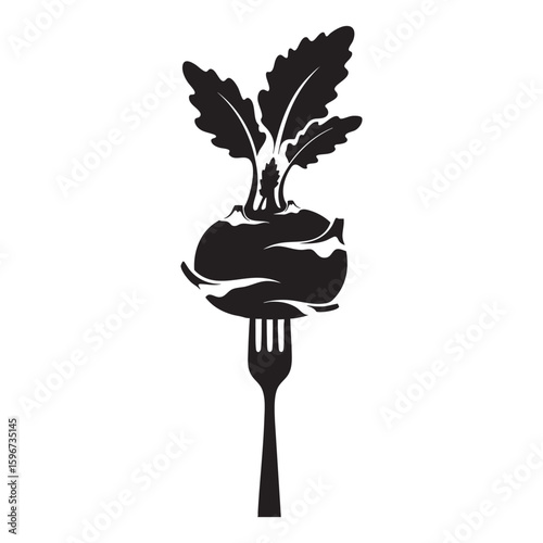 Fresh Kohlrabi Vegetable on Fork Healthy Food Vector Graphic