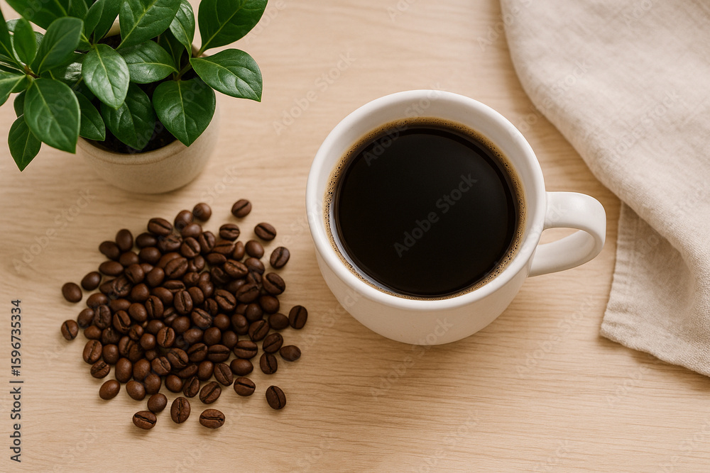 Fototapeta premium coffee beans and cup of coffee