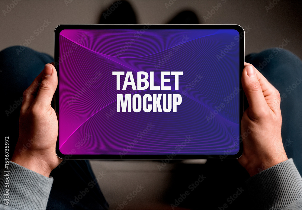 Top View Tablet in Hands Mockup Stock Template | Adobe Stock