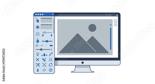 Minimalist graphic design interface on desktop display