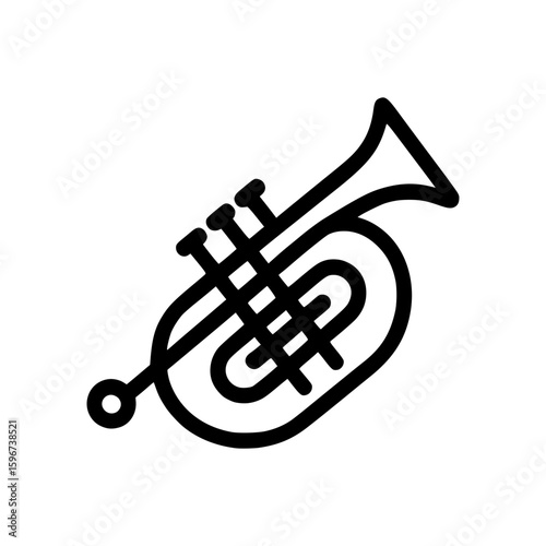 A simple illustration of a trumpet. The image displays the instrument with a minimalist style, highlighting its form