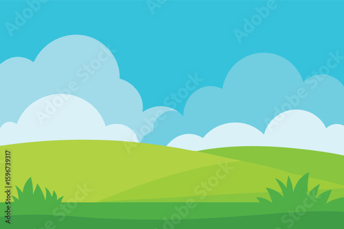 Beautiful blue sky with cloud and green field 