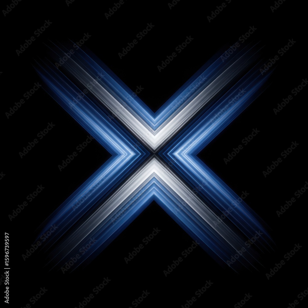 Obraz premium Abstract glowing blue and white light streaks forming an x shape against a dark background