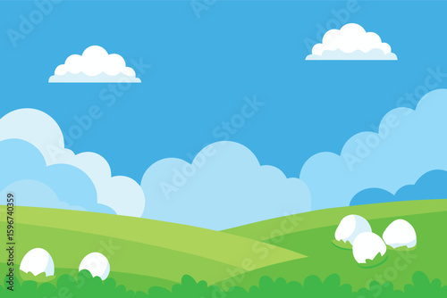 Beautiful blue sky with cloud and green field 