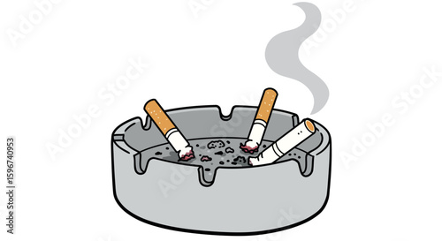 Smoking concept with cigarettes in ashtray and rising smoke