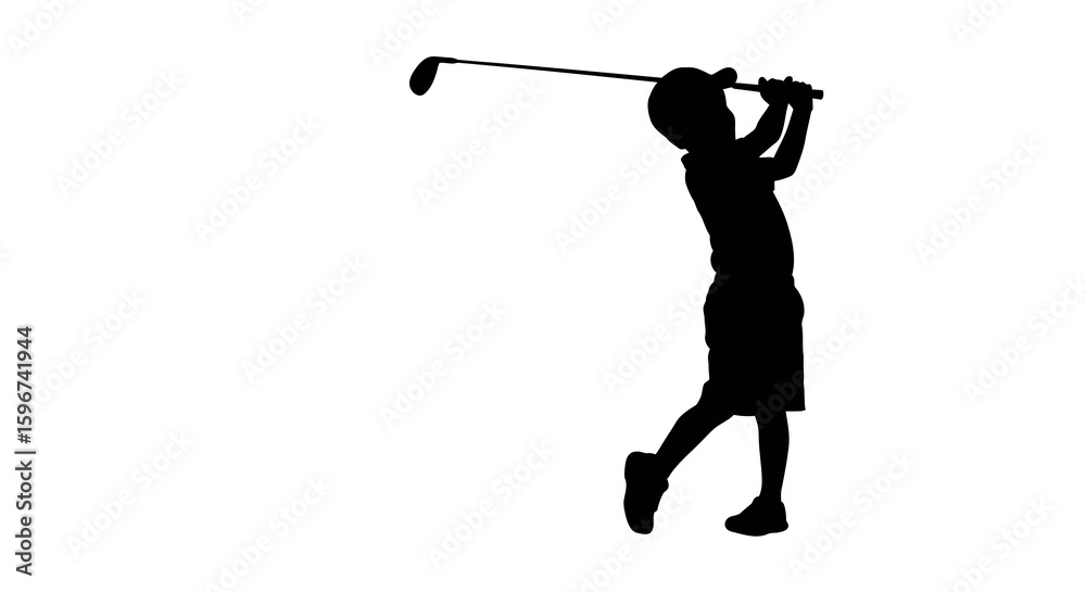 Obraz premium Silhouette of a golfer swinging a club in motion on a white background