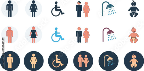 Collection of public restroom and facilities icons for universal accessibility