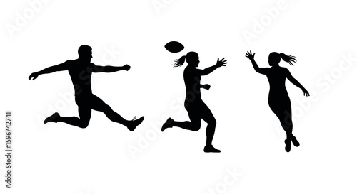 Dynamic silhouettes of athletes in action: football and other sports