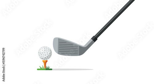Golf club and ball on tee in realistic minimalist style