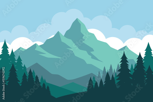 Majestic Mountains and Dense Forest, Scenic Landscape, Tranquil Environment, Wide Viewpoint