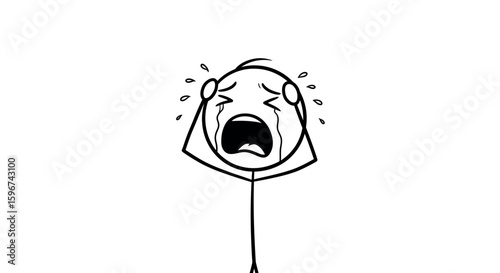 Stick figure in despair crying out loud with tears and exclamations