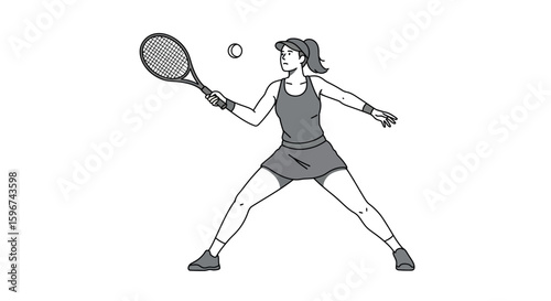 Female tennis player in action with racquet in hand