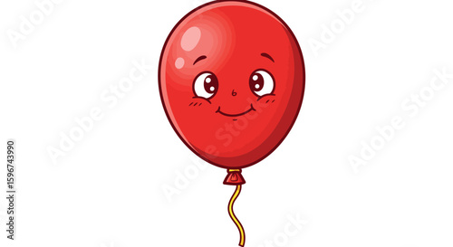 Cute cartoon red balloon with happy face on white background
