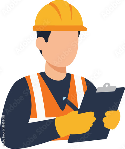 Construction Worker with Hard Hat and Clipboard Illustration.