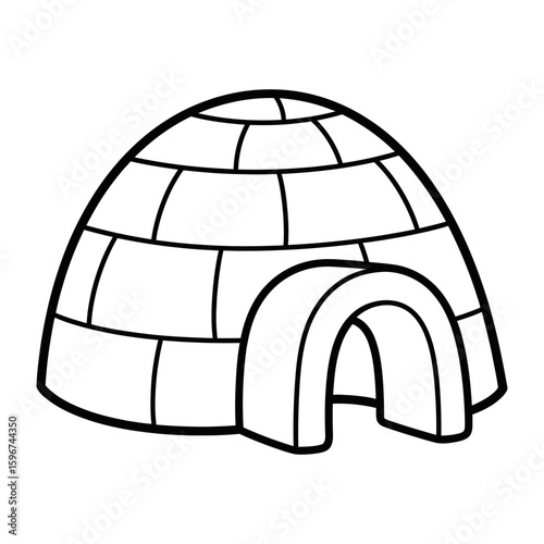 A simple black and white line drawing of an igloo isolated on white background