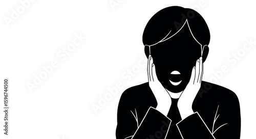 Silhouette of a surprised person holding face with hands