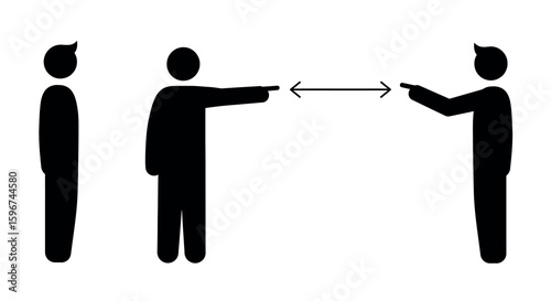 Social distancing silhouette: people standing apart with arrows indicating space