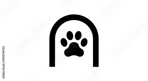 Black paw print under archway symbolizing pet shelter and support