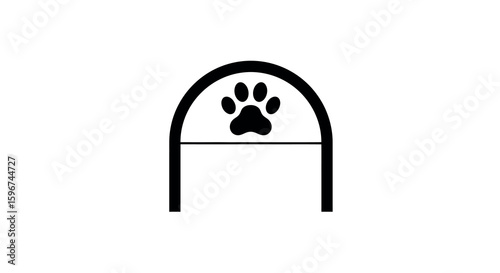 Simple black and white animal shelter logo with paw print on arch