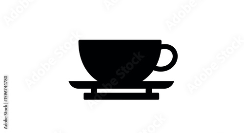 Minimalist silhouette of a coffee cup on saucer in black and white