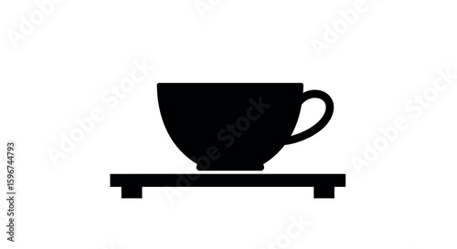 Minimalist silhouette of tea cup and saucer on white background